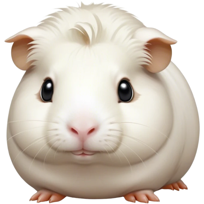 Cinematic Noble White Guinea Pig Portrait Emoji, Poised and regal, with a compact, chubby build and a pristine, well-groomed pure white coat, deep-set soulful dark eyes, Simplified yet sharp and sophisticated features, highly detailed, glowing with a soft, dignified glow, high shine, intelligent and sweet, stylized with an air of gentle purity, focused and attentive, soft glowing outline, capturing the essence of a watchful and confident little companion, so majestic it feels as though it could scurry out of the screen with effortless authority! emoji