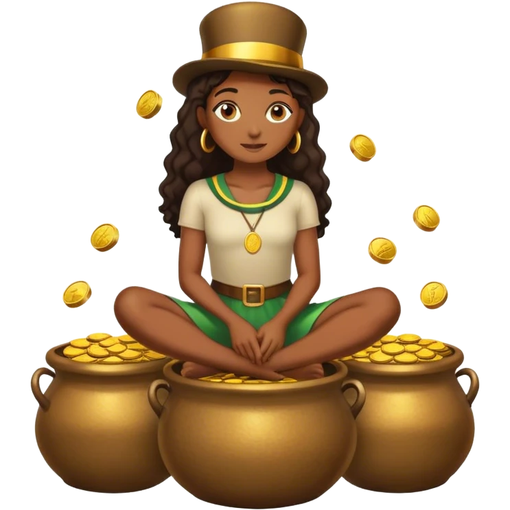 black woman sitting on a pot of gold coins emoji