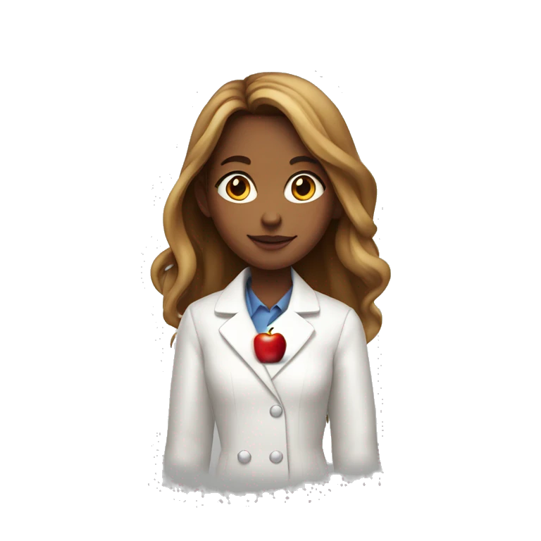 A girl with long hair holding a bright red apple pie in a white coat  emoji