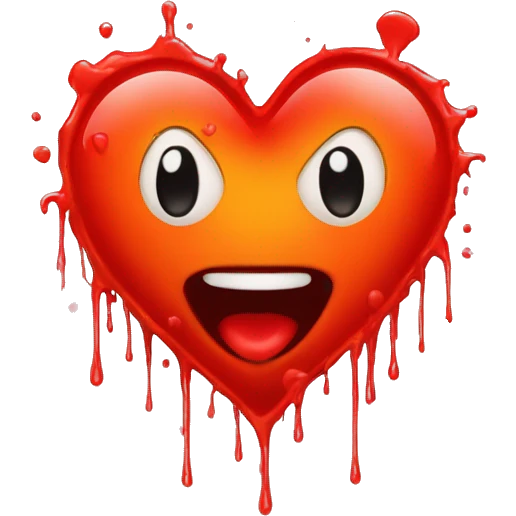 bleeding red heart glowing red-orange with splatter emoji