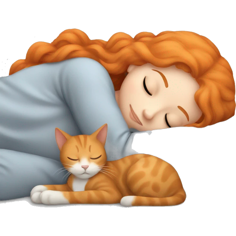 Ginger Girl sleeping with GRAY Cat emoji