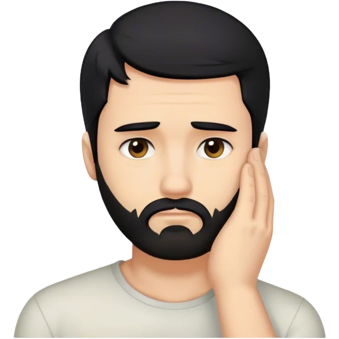 Facepalm, trimmed beard, medium-length black hair, short sides, hair forward. emoji
