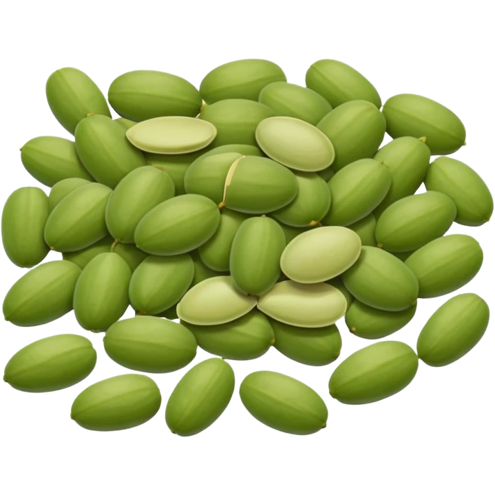 loose pumpkin seeds, pale green, smooth flat oval, matte, varied size and tone, natural shelled, no extras, soft lighting, emoji scale emoji