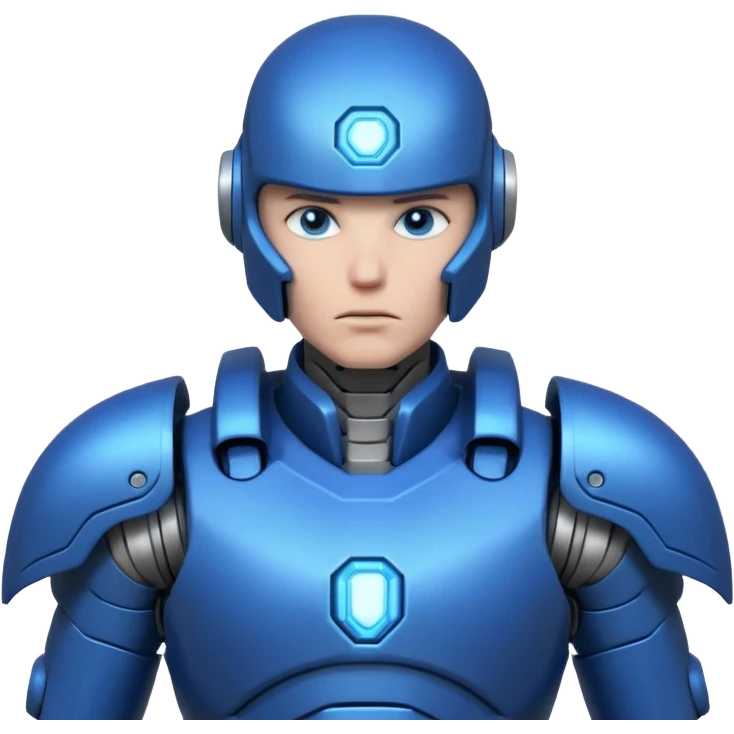 mechanical armored man portrait, head and shoulders only, futuristic metal armor, glowing energy lines, robotic shoulder plates, intense expression, sci-fi warrior vibe, 3D cartoon style, mobile game icon style, clean background, no text, no watermark
  emoji