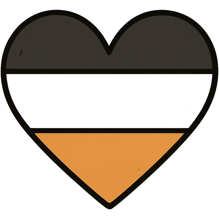 flat toon style heart with black, white, and orange horizontal stripes emoji