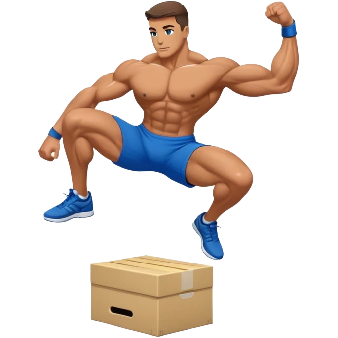 bodybuilder blue shorts box-jump workout side-view emoji