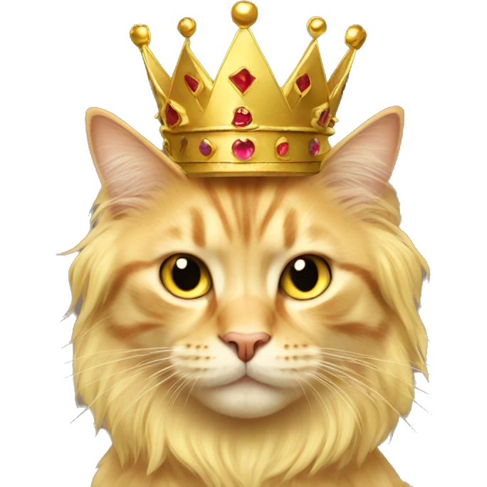 cat king yellow long hair cat with crown emoji