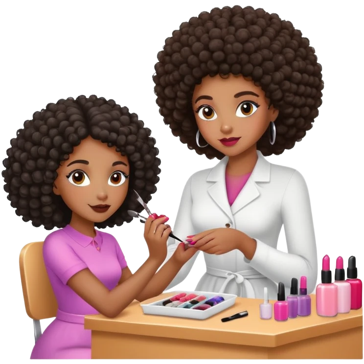 Black girl with curly fro getting nails done emoji