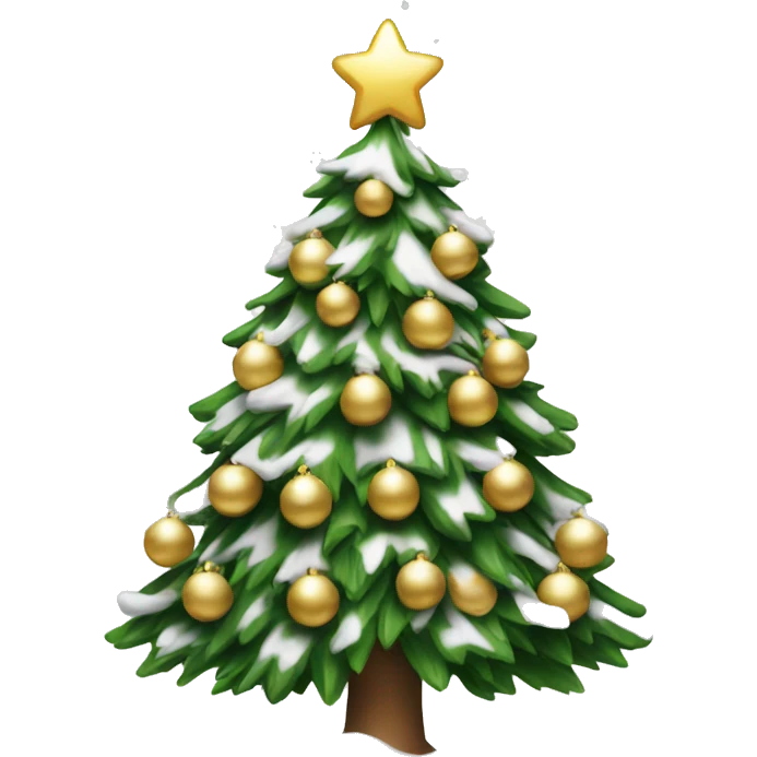 christmas tree with snow and white and gold decorations  emoji