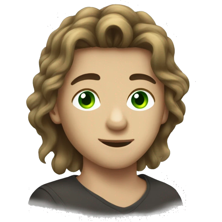 Teen age boy with long hair and gree eyes emoji