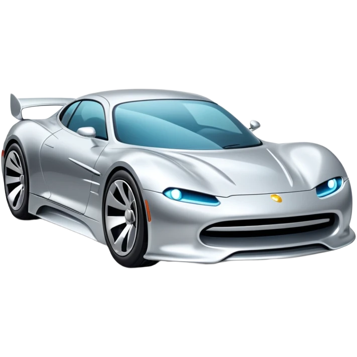 A low-profile futuristic car emoji made of polished silver chrome, wide body stance, smooth aerodynamic shape, glossy metallic surface, soft reflections, luxury swag aesthetic, minimal details, iOS emoji style, centered on clean white background, studio lighting emoji