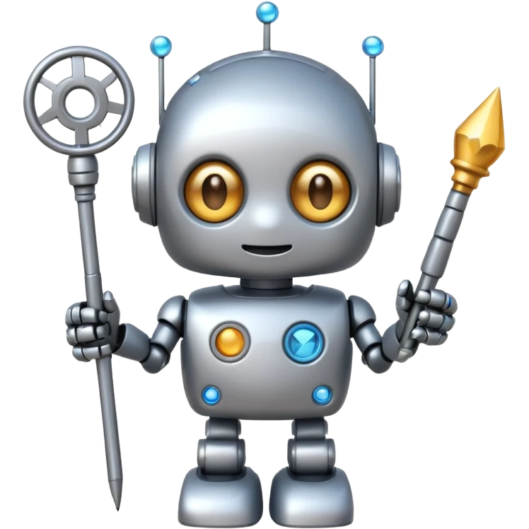 A cute robot is holding a magic wand, magic, emoji emoji