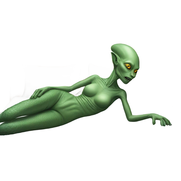 a Reptilian alien woman laying on the bed emoji