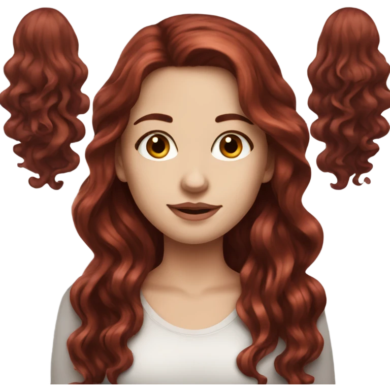Beautiful white girl with long dark red wavy hair  emoji