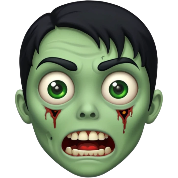 zombie verde com a  cara assustado e cabelo preto  emoji