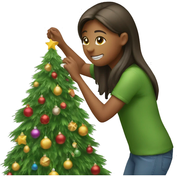 Girl decorating Christmas tree emoji
