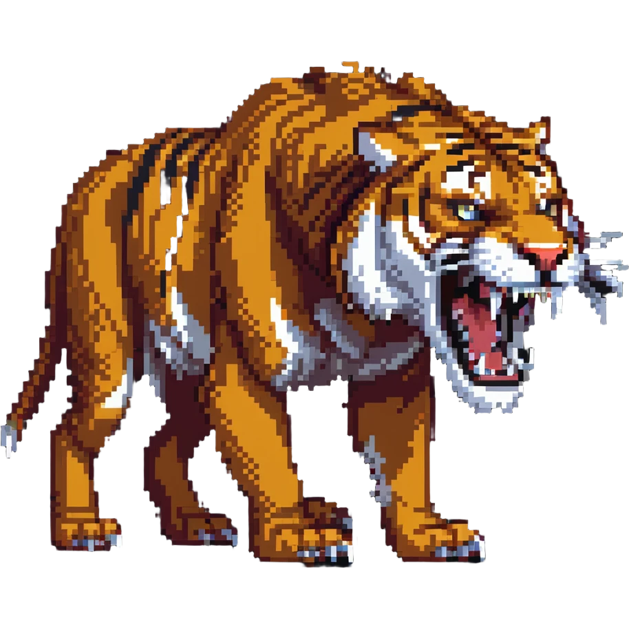 saber-toothed tiger with a miniature body and massive 8-inch-long canine teeth, extremely exaggerated fangs extending far from tiny head emoji