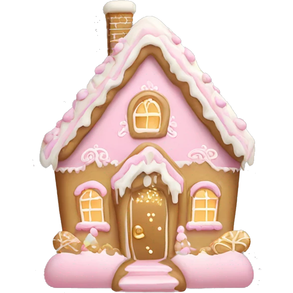 light pink and gold and white gingerbread house emoji