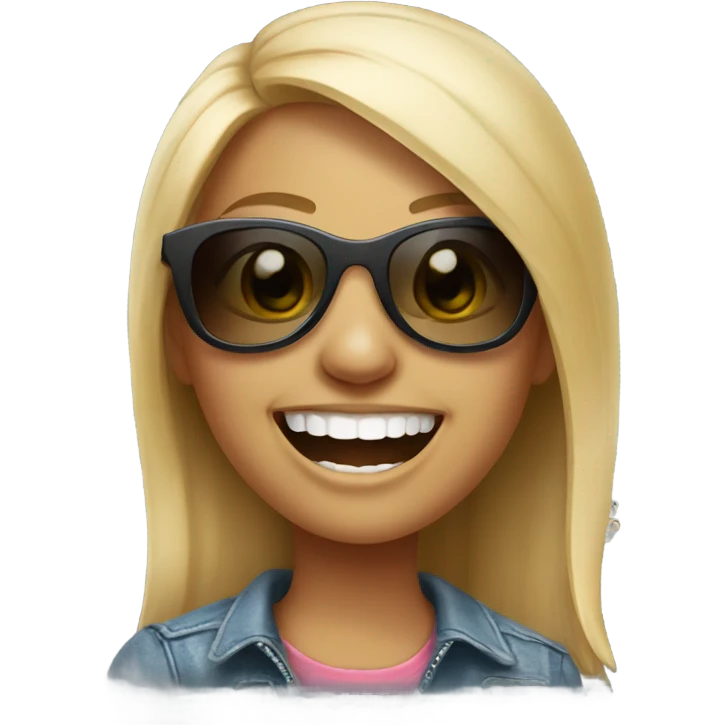 realistic portrait of girl laughing wears sunglasses  emoji