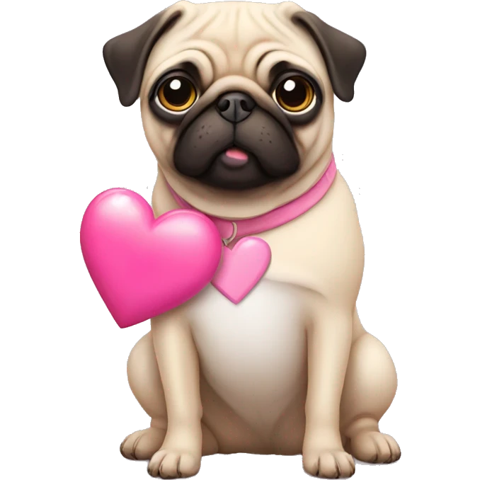 pug with pink heart emoji