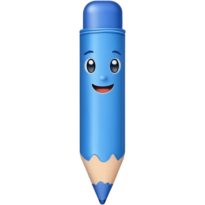 Blue crayon with a cute happy face emoji