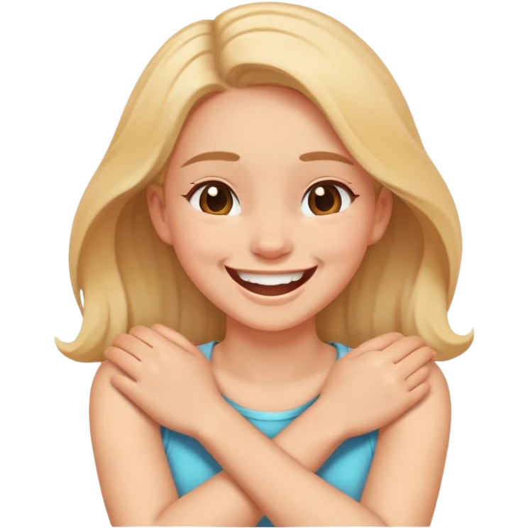 Arms crossed holding neck while laughing girl emoji