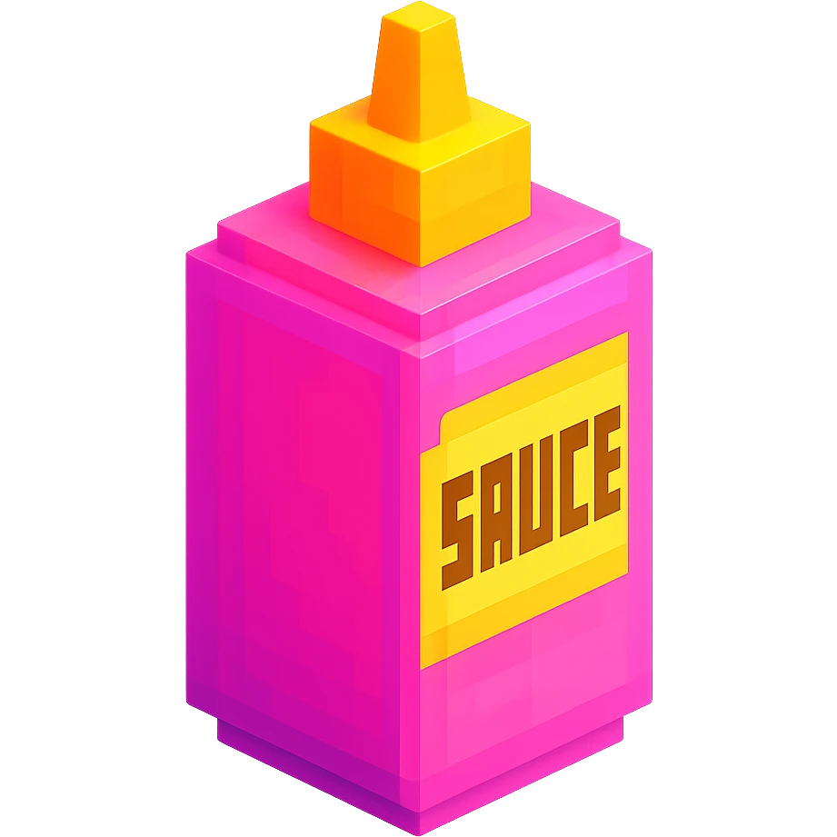 сделай соус из фастфуда розовый светящийся с надписью sauce, no background  emoji