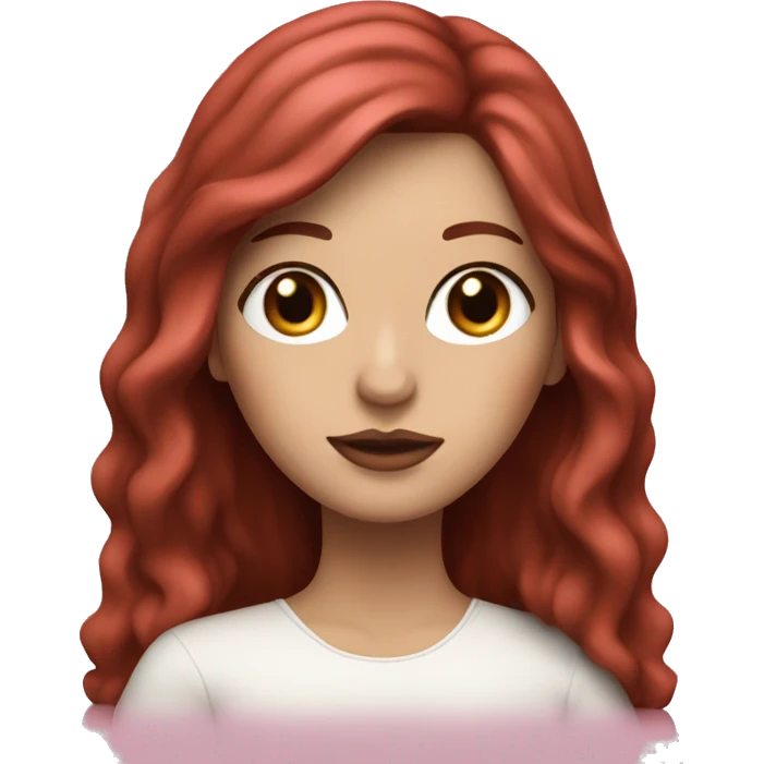 Woman with a white skin that has Long Dark red hair and brown eyes with an eyeliner and lashes coding on a pink macbook emoji