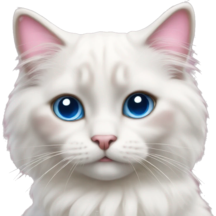 white ragdoll cat with big blue eyes and a pink bow emoji
