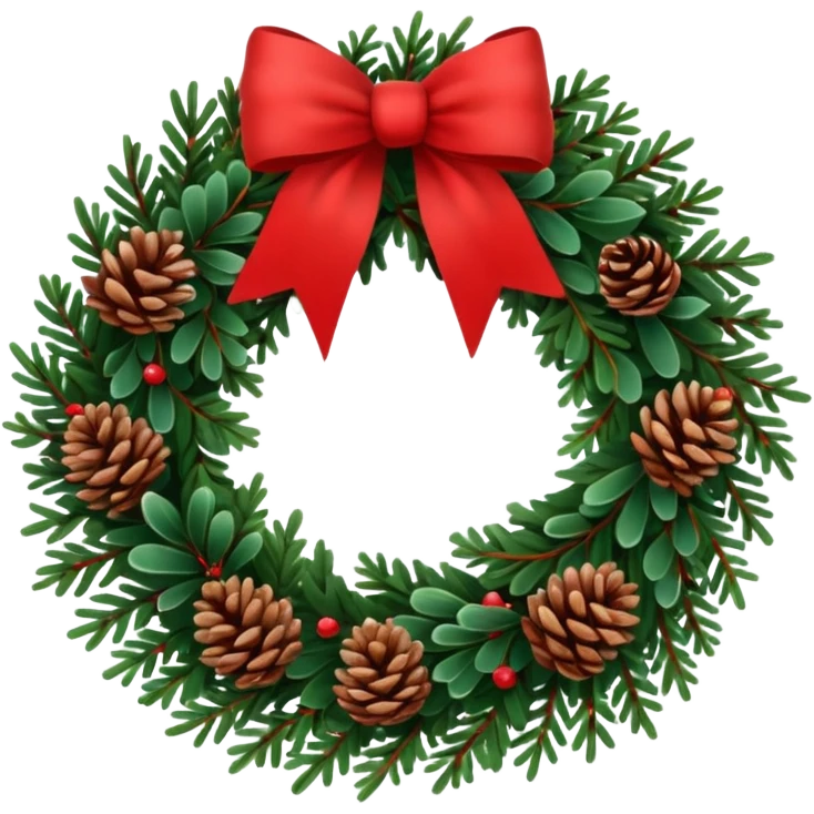 Christmas wreath with long bow and pinecones emoji
