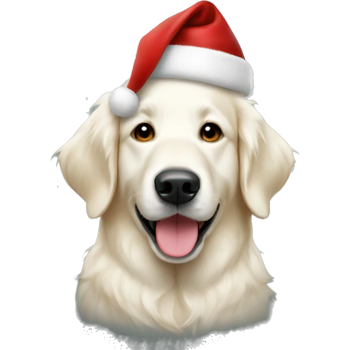 White Golden retriever face with christmas hat emoji