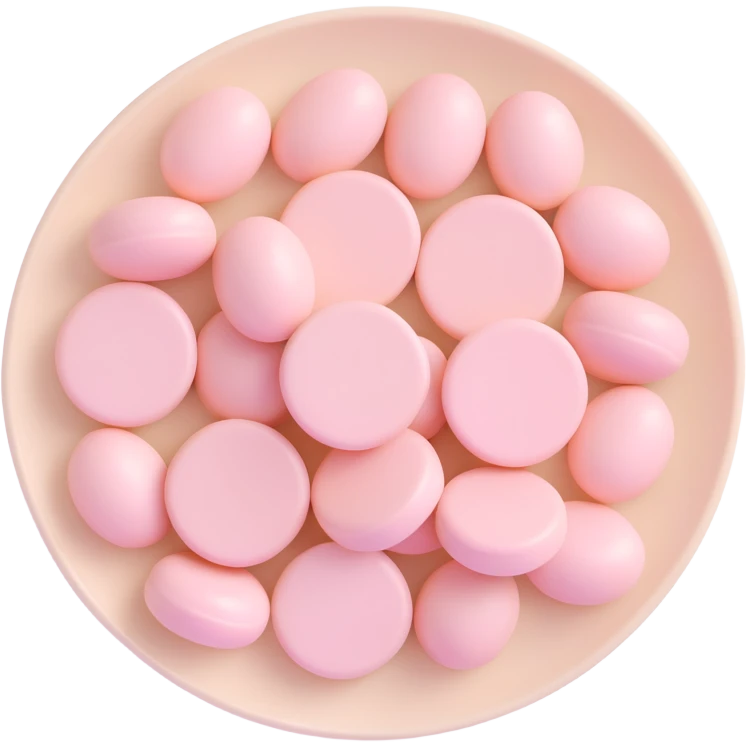 3D emoji of a light beige blister pack with soft light pastel pink round pills, slightly glossy, inspired by the reference image, 3D Apple emoji style emoji