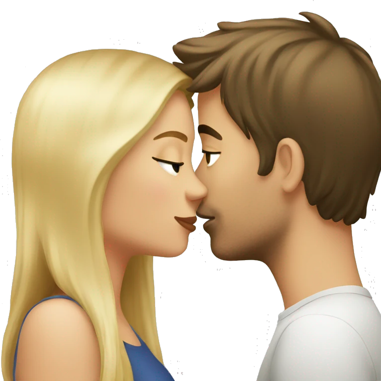 blonde girl and brunette guy kissing emoji