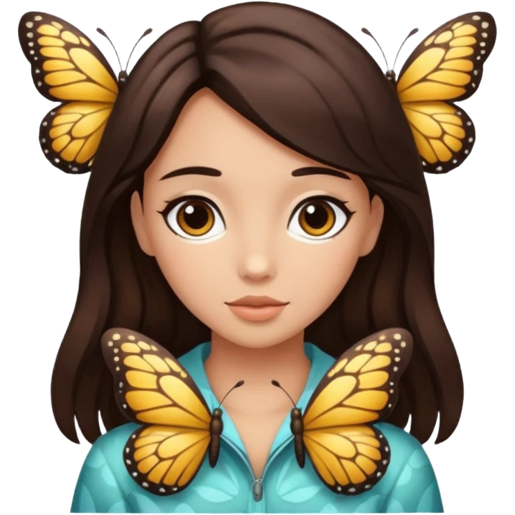 Koyu kahverengi kelebek model saçları olan buğday tenli bir kız emoji