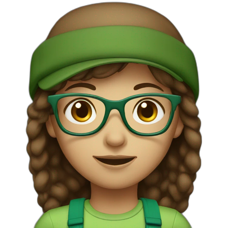 Brown haired girl with green cap and glasses emoji