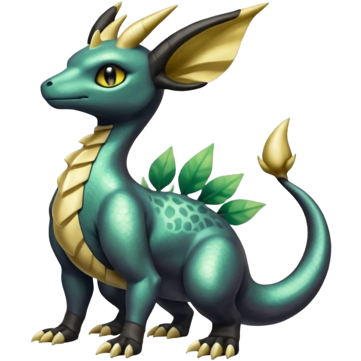 Shiny Iridescent Dusknoir-Cubone-Salandit-Leafeon-Fakémon-hybrid-creature (full body)  emoji
