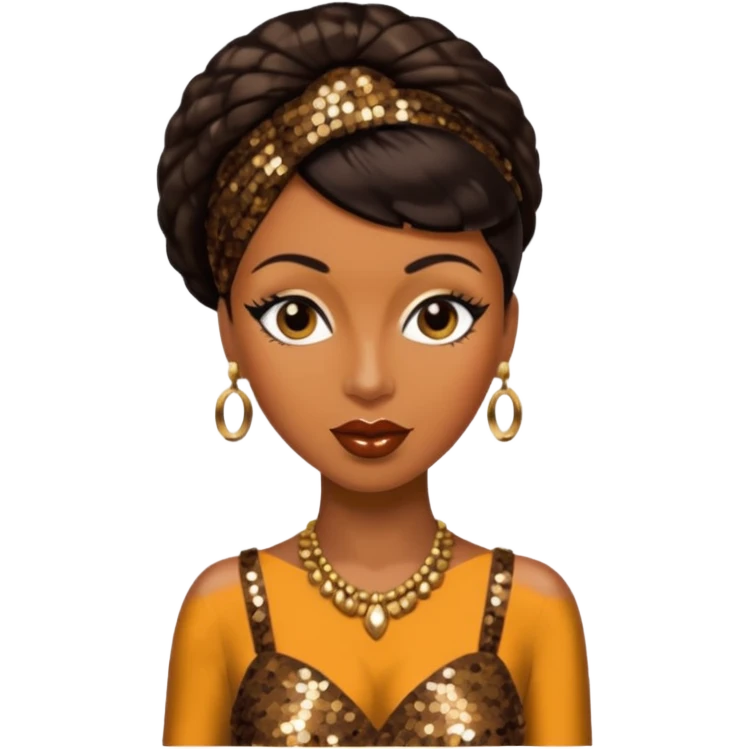 Josephine Baker with dark brown hair, bronze sequin outfit emoji