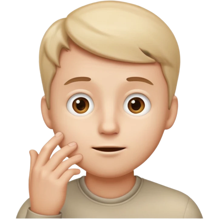 A iPhone type emoij guy white curious with his eyes looking up to a corner and his hand on his chin looking like hes curious  emoji