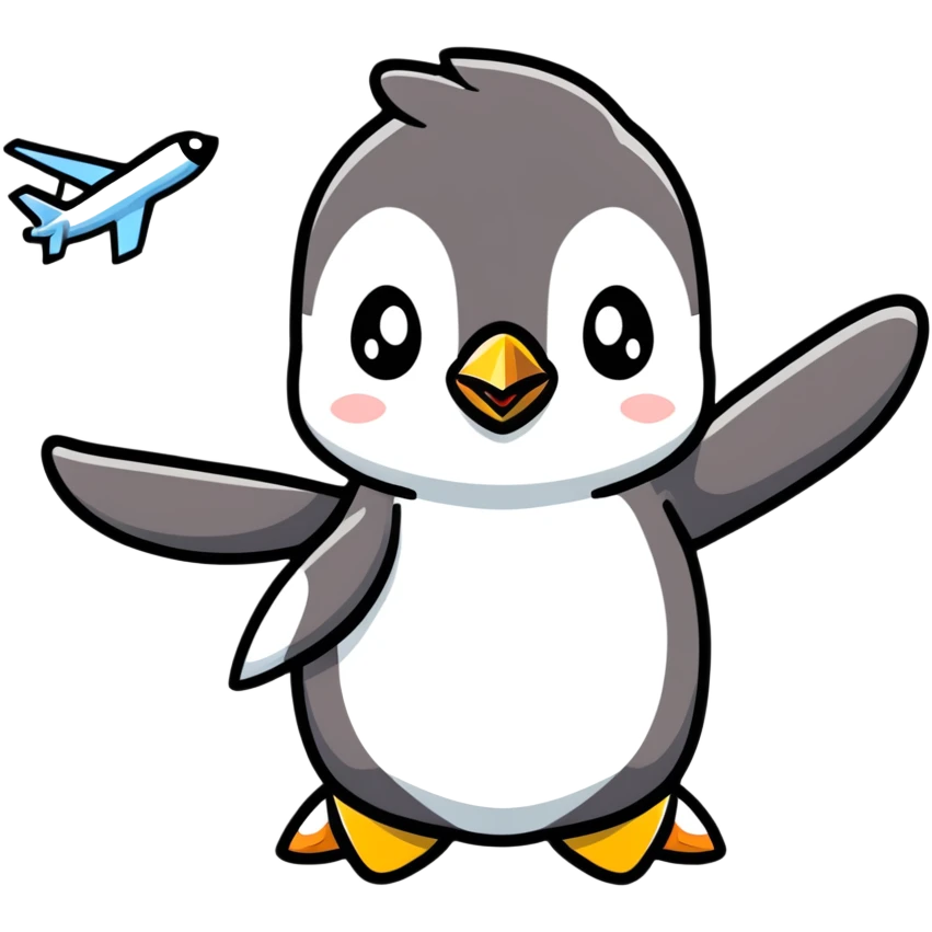 cute penguin with airplane wings emoji
