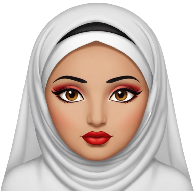 big plus size, arab, veil, arabian clothes, baddie,pretty, makeup, bright red lipgloss, black eyeliner, emoji