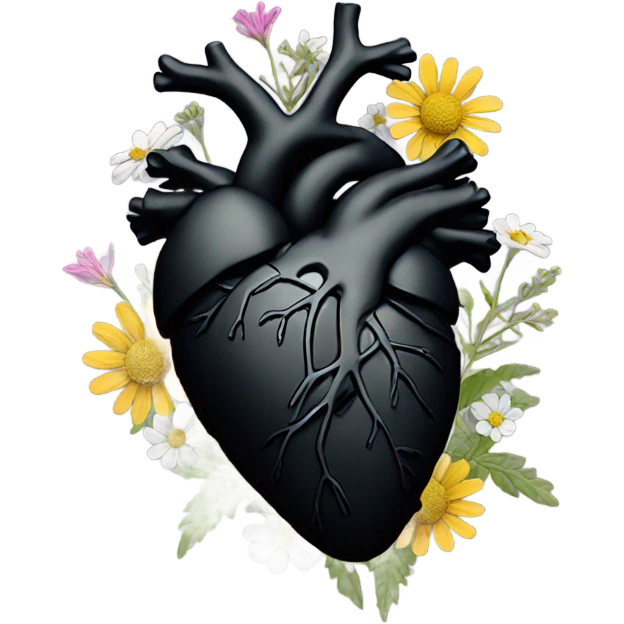 black anatomical heart with wildflowers emoji