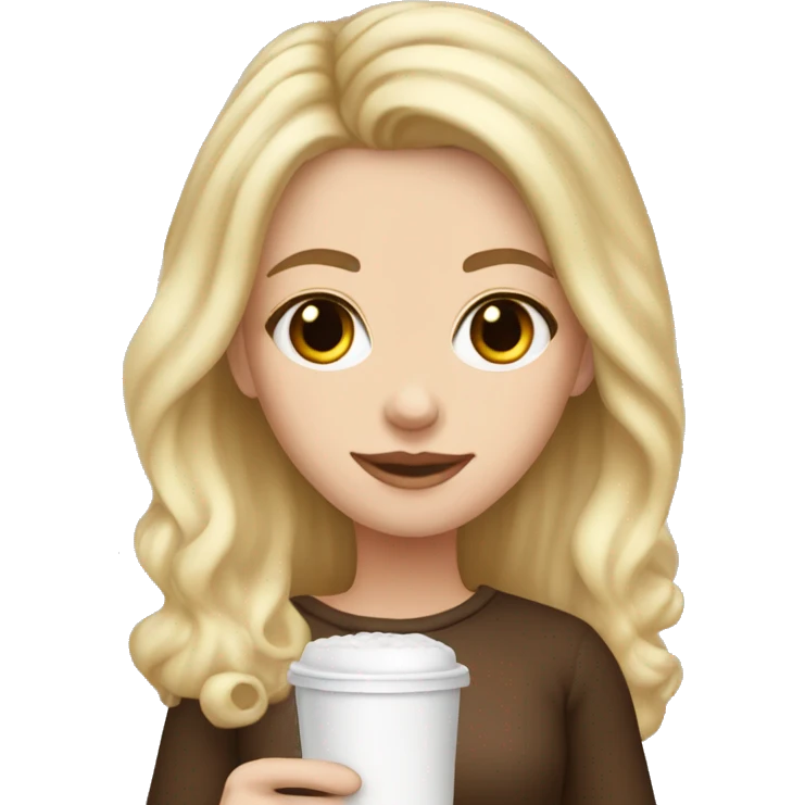 white girl with blonde medium hair and a hot chocolate emoji