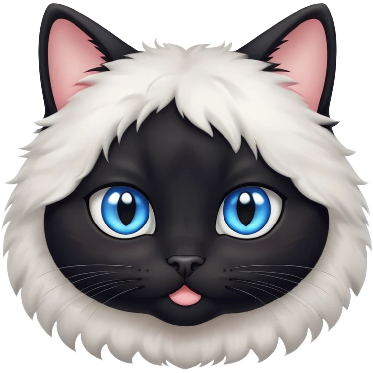 super cute fluffy black cat face with big adorable blue eyes, kawaii style, round face, very cute expression emoji