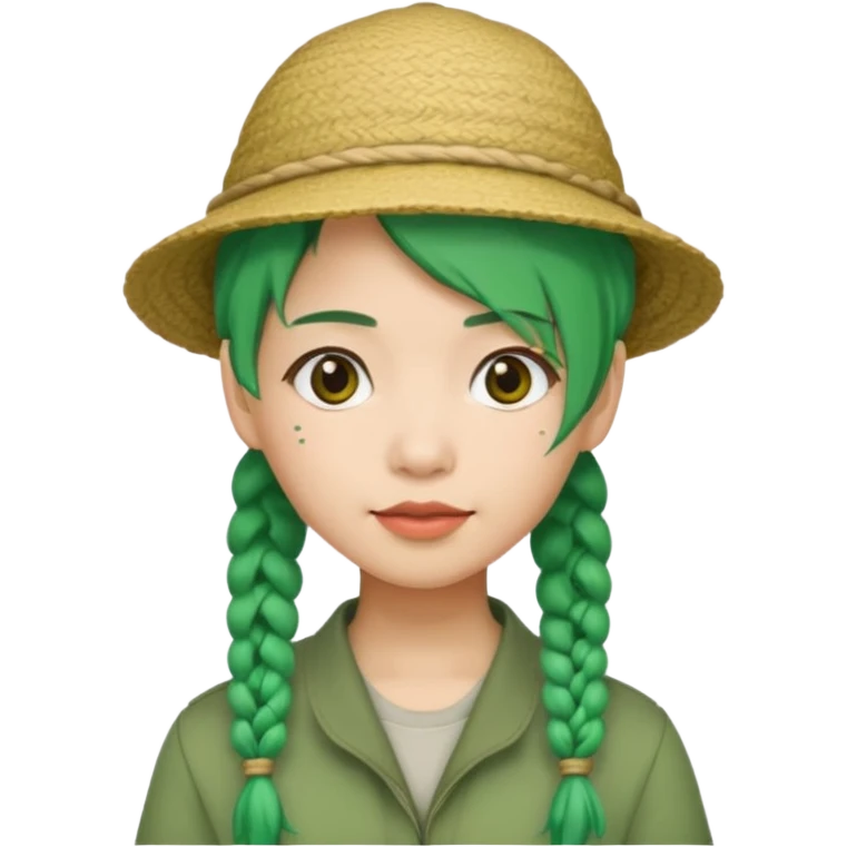 chinese green haired tourist with braids an hat emoji