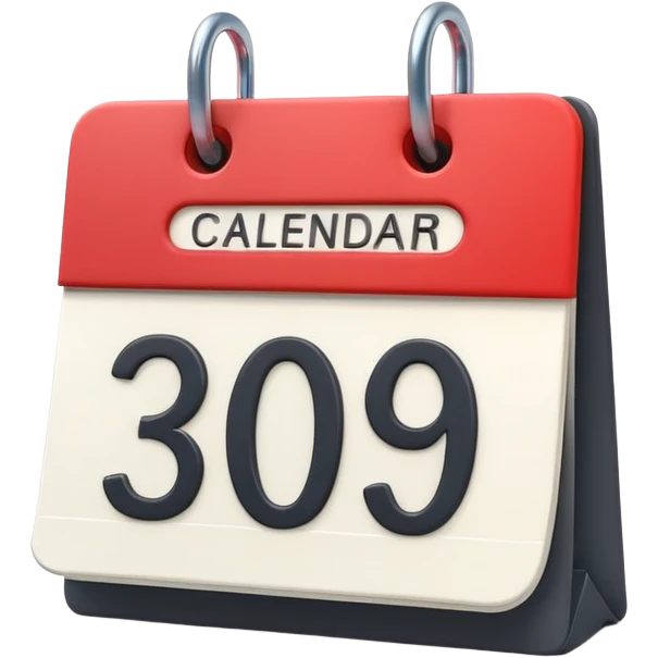 minimalistic Apple-style emoji icon of a calendar in 3D perspective, single date number centered, no text or month name, soft shadows, realistic glossy material, subtle depth, high-resolution, modern flat 3D design emoji