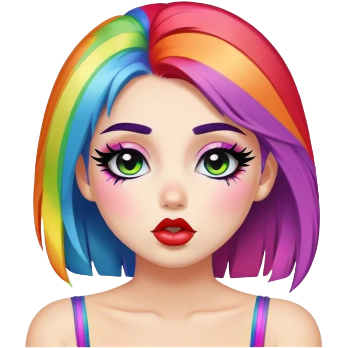 Pretty Girl with black eyeliner and rainbow hair making a kissy face emoji