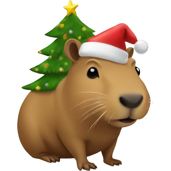 capybara with a Christmas tree emoji