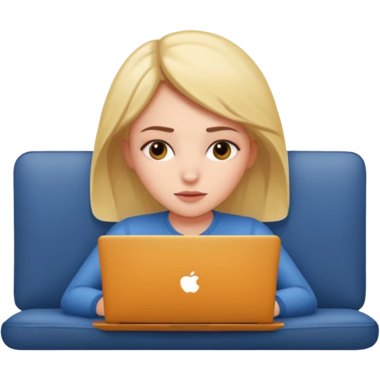 A girl is lying on the couch with a laptop, working emoji