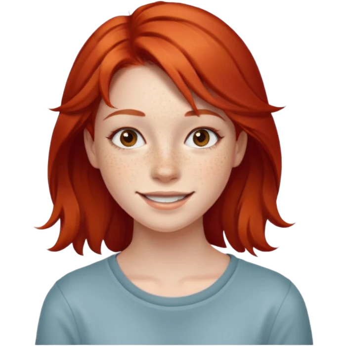 emoji of a cheerful 18-year-old young woman with red hair emoji