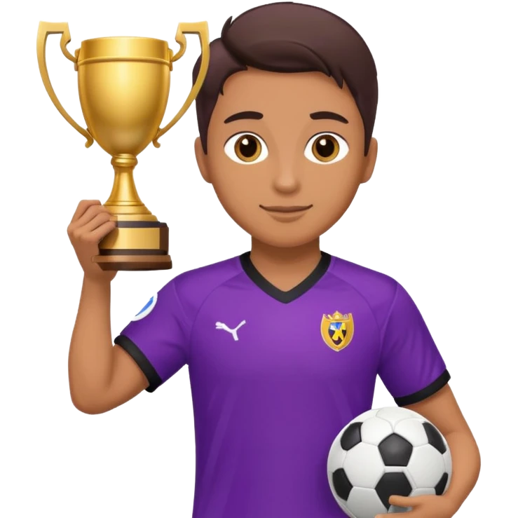 Soccer player in purple kit with a trophy emoji